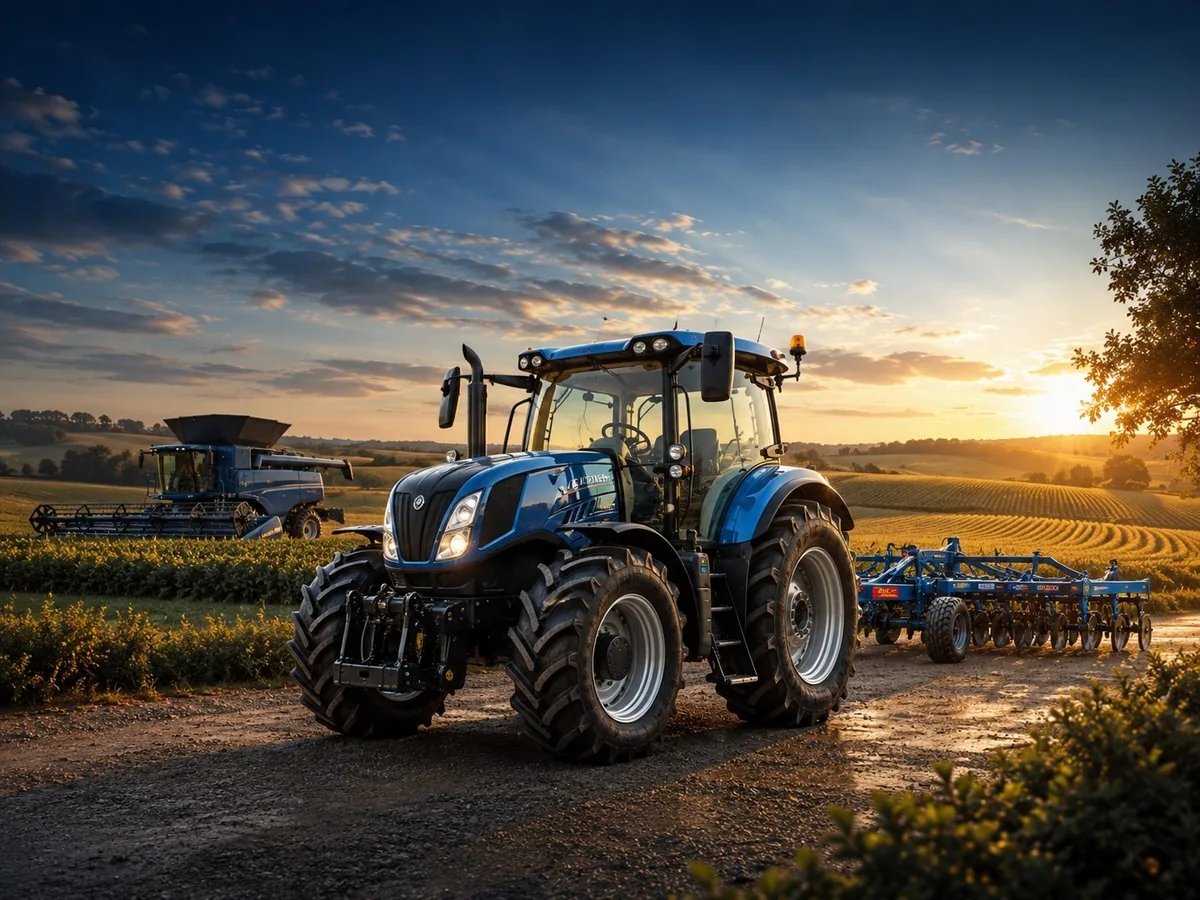 Trator e colheitadeira em lavoura ao amanhecer, consórcio de máquinas agrícolas em Aquidauana e Mato Grosso do Sul